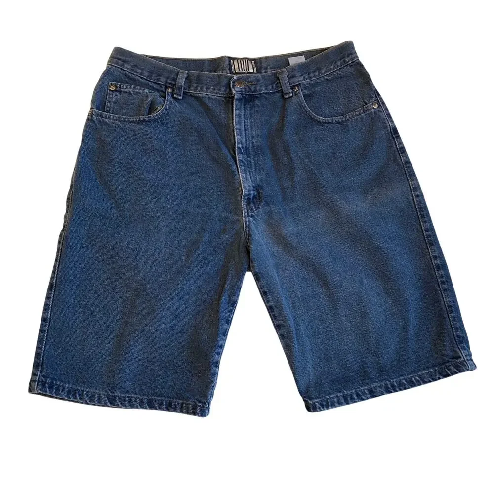 Vintage 90s IOU Denim Shorts‎ Size 36 Baggy Skater Dark Wash Jorts 11